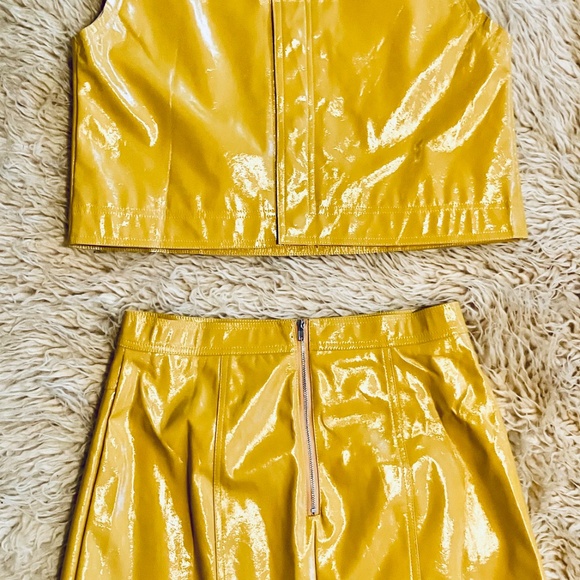 1960s-Style Bright Yellow Two-Piece PVC Miniskirt Outfit - Picture 2 of 7